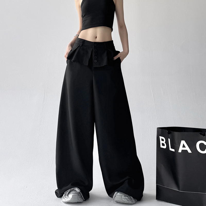 单排扣设计阔腿休闲裤