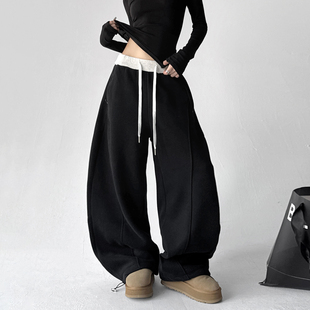 加绒阔腿弯刀裤 撞色抽绳镰刀休闲卫裤 女2025冬季 百搭时尚 新款 冬季