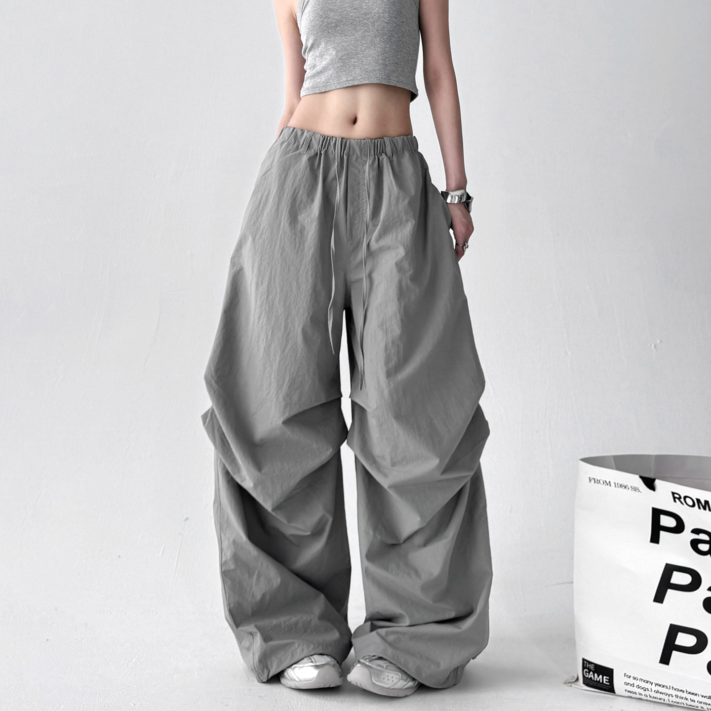 2025夏季新款休闲裤女高腰显瘦宽松百搭高个子速干学院风阔腿裤子