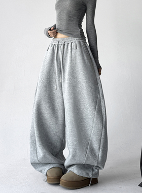 经典灰色卫裤运动裤女2025秋冬季新款宽松阔腿休闲裤舞蹈弯刀裤子