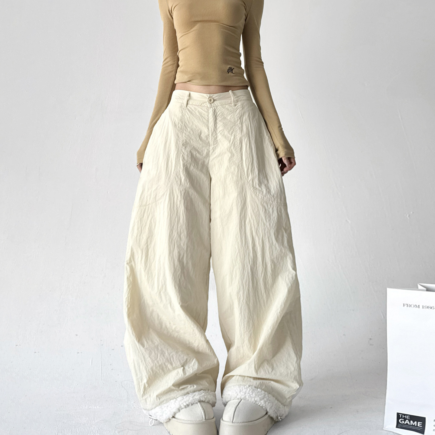 2025冬季新款羊羔毛拼接直筒裤男女宽松休闲防寒阔腿保暖长裤子潮,女装/女士精品,休闲裤,淘宝优惠券,粉丝福利购,淘宝优惠卷