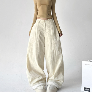 男女宽松休闲防寒阔腿保暖长裤 羊羔毛拼接直筒裤 子潮 新款 2025冬季