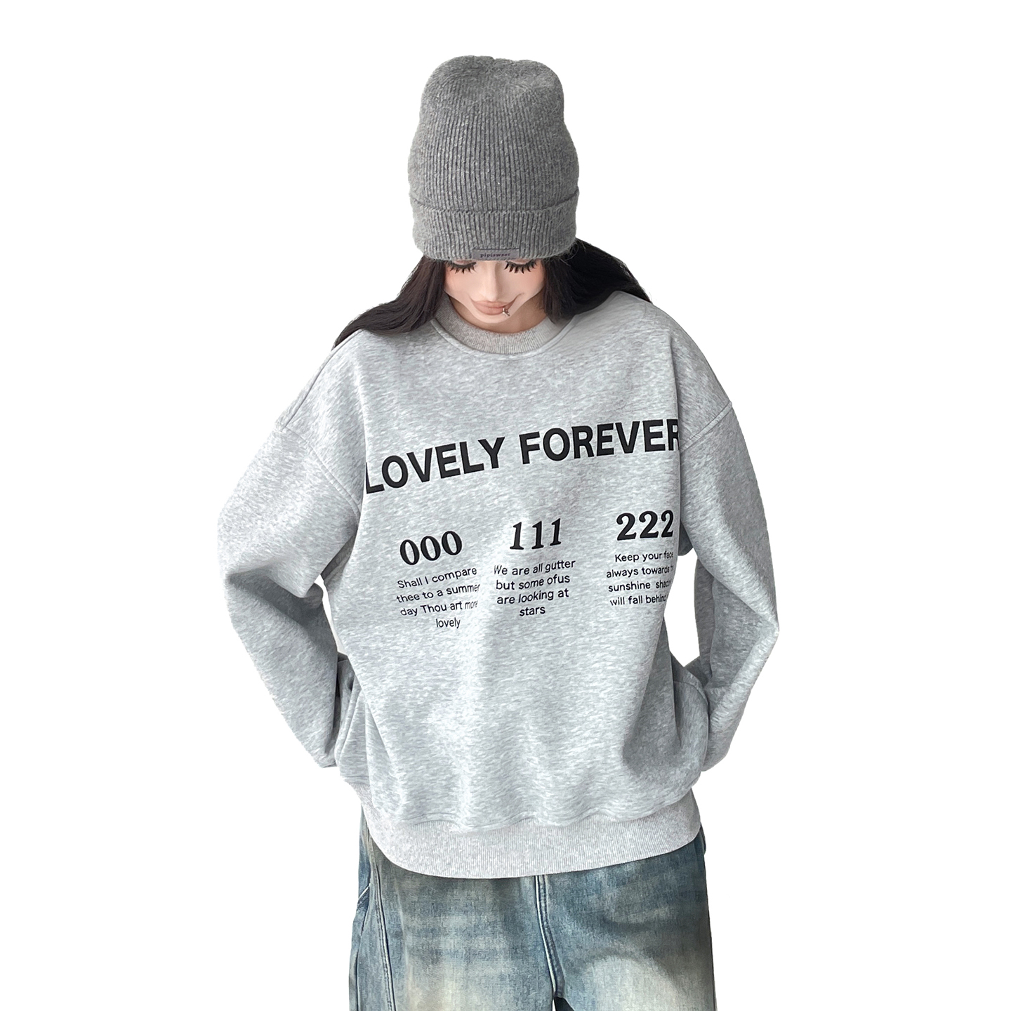 韩系ins风灰色卫衣女冬季加绒宽松休闲慵懒chic设计感小众上衣