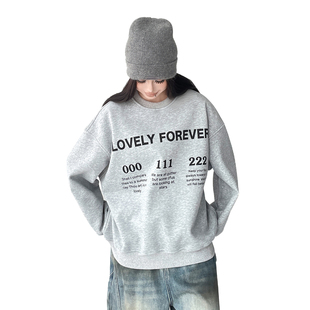 韩系灰色卫衣女2025冬季 加绒宽松休闲慵懒chic设计感小众上衣 新款