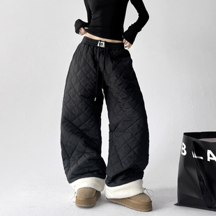 女潮牌情侣百搭阔腿长裤 冬季 加绒加厚保暖直筒休闲裤
