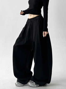 黑色糯米休闲裤女秋冬2025新款宽松显瘦高级感韩系chic穿搭阔腿裤