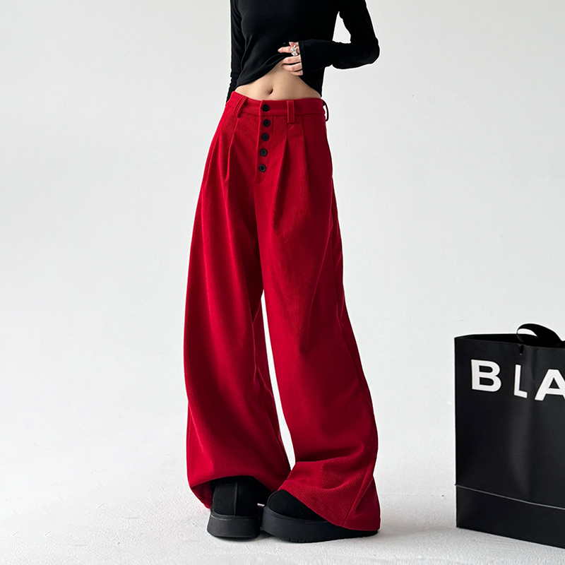 美式设计感排扣休闲裤