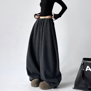 女宽松垂感高腰高个子休闲裤 简约运动风阔腿裤 子 新款 2025超火冬季