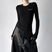 新款 修身 运动长袖 黑色2025冬季 T恤女弹软糯高级感上衣加绒打底衫