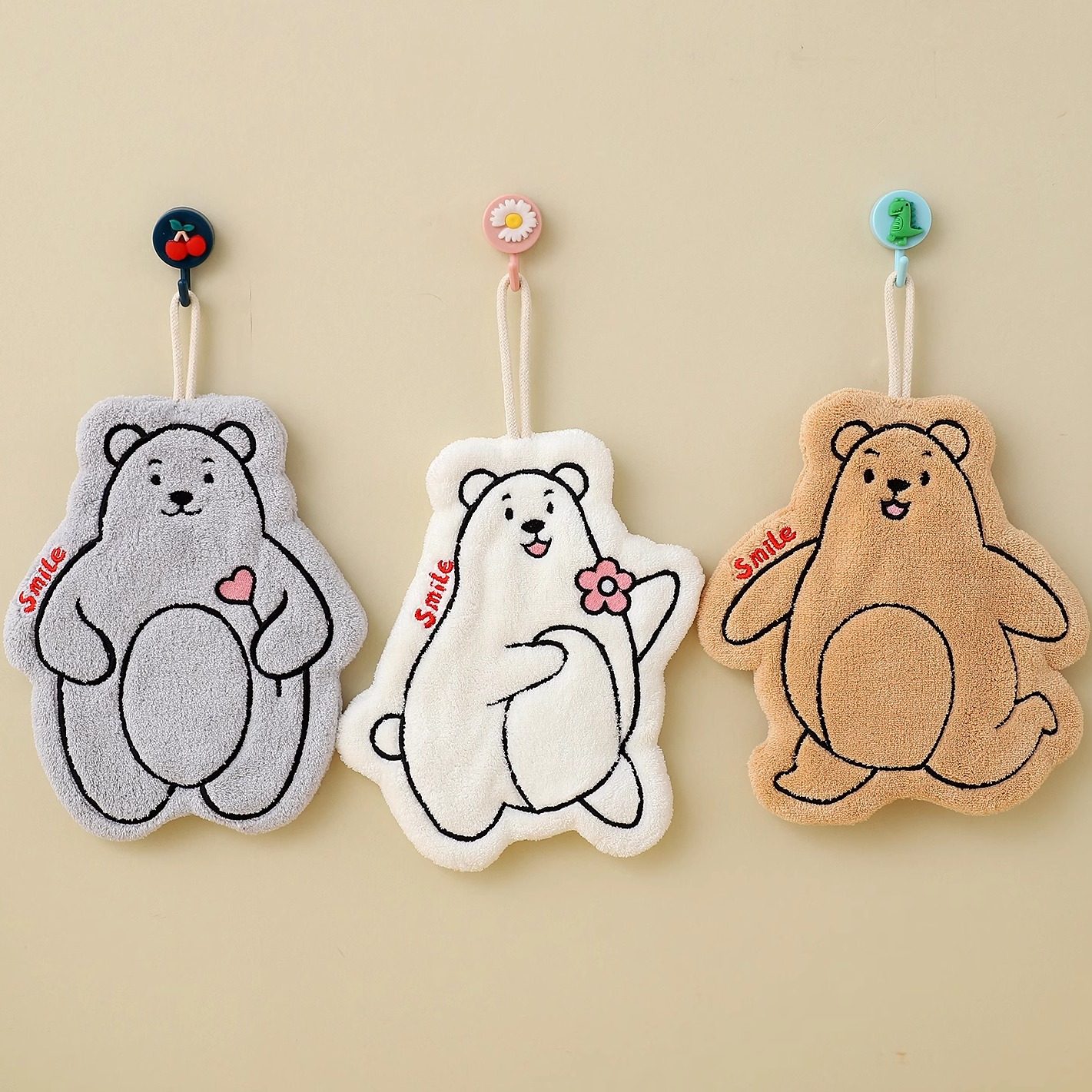 擦手巾挂式毛巾可爱熊珊瑚绒厨房吸水不掉毛儿童加厚卫生间檫手帕