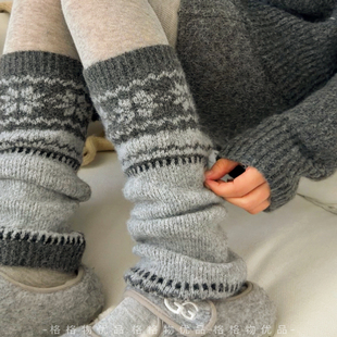 灰色费尔岛羊毛堆堆袜套女秋冬季2025新款复古显瘦加厚雪地靴腿套