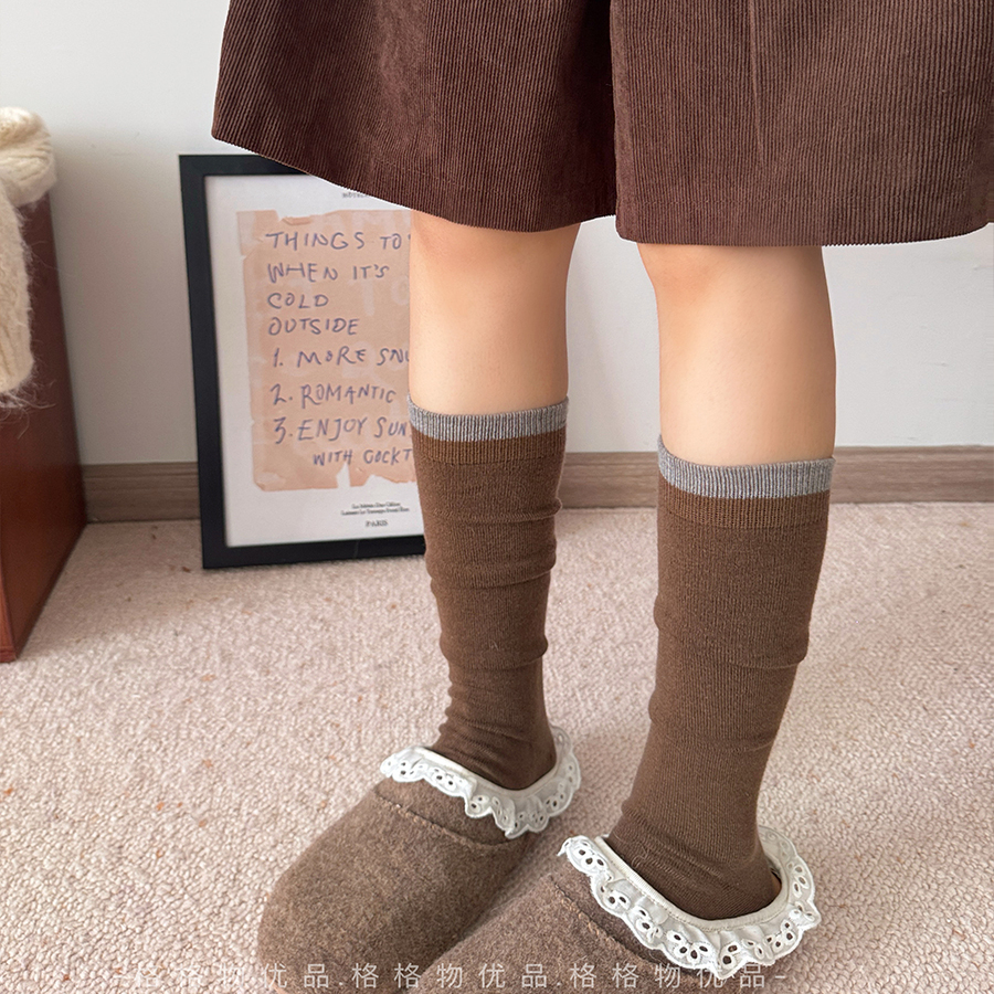 色蚕丝羊毛小腿袜女士秋冬季