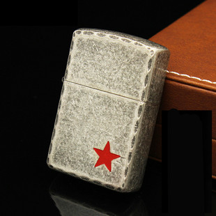 新款佐罗煤油打火机古银滚花五角星黄铜外壳红漆五星蚀刻雕边角