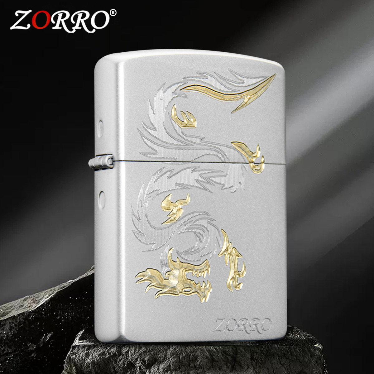包邮ZORRO佐罗砂铬刀刻五爪金龙黄铜煤油打火机创意龙腾