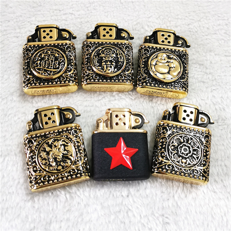 包邮佐罗黄铜煤油打火机 506加大盔甲貔貅六字真言佛常规五星古银