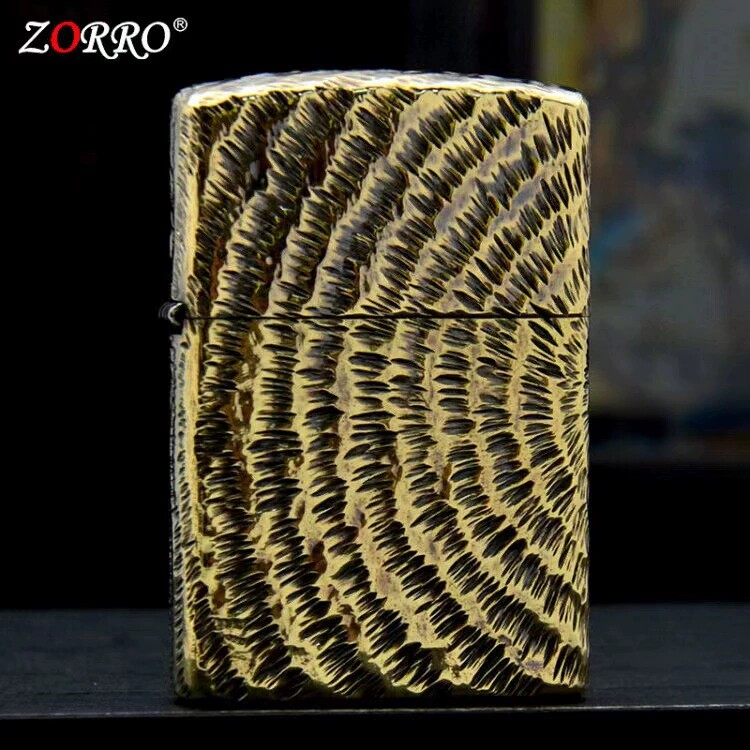 包邮ZORRO佐罗黄铜希望光煤油打火机手雕作旧个性创意厚重感做旧