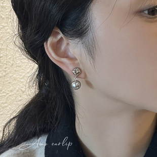 真多麻灰方块珍珠耳夹无耳洞女小众设计高级感蚊香盘耳饰2025新款