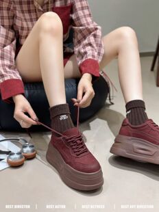 百搭绑带超轻单鞋 女增高休闲运动松糕鞋 8cm 真皮厚底小白鞋 25新款