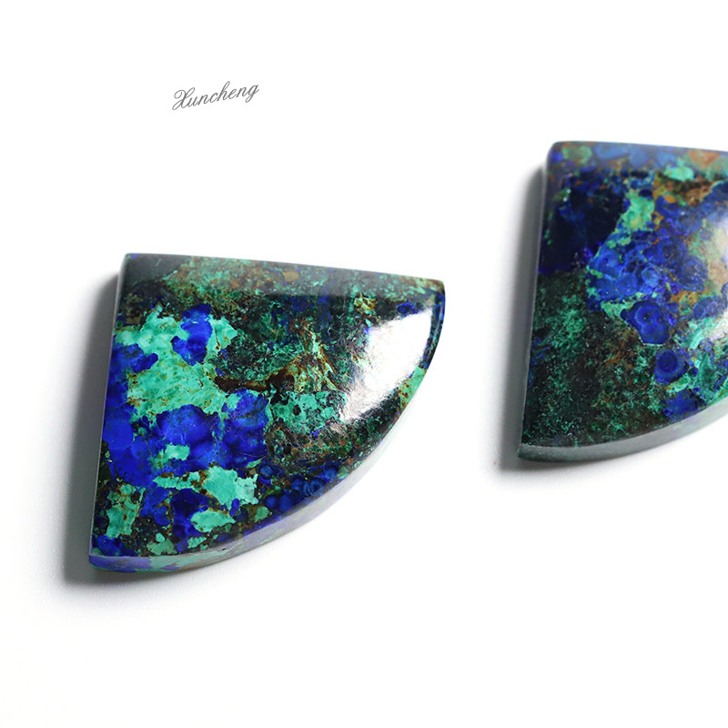 B4 천연 모로코 AZURITE 공작석 팬 모양의 DIY 펜던트 장  미네랄 크리스탈 대중 과학 연마 교육
