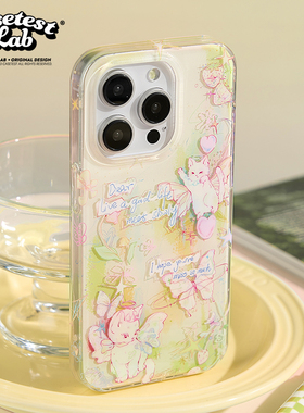 壳试验原创花园小猫双层印花适用iPhone17promax手机壳少女心苹果17pro可爱卡通16promax日韩15promax新款16