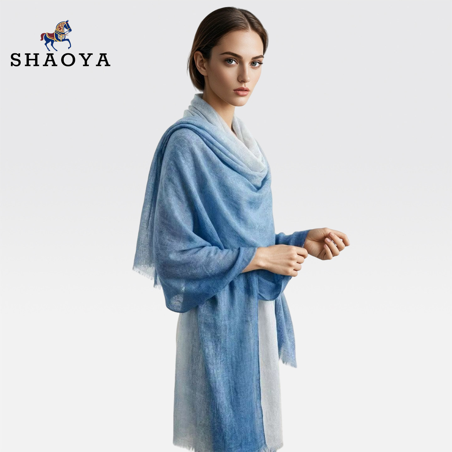 SHAOYA羊绒披肩女春秋薄款围巾出游防晒空调办公室丝巾渐变色长巾