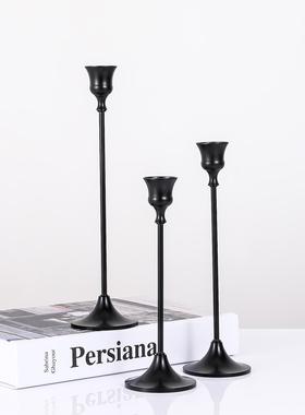 ins风浪漫烛台烛光晚餐复古铁艺蜡烛台摆件黑色婚庆烛台摄影道具