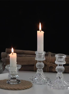 烛台浪漫透明水晶玻璃摆件烛光晚餐蜡烛杯家用餐桌婚庆道具