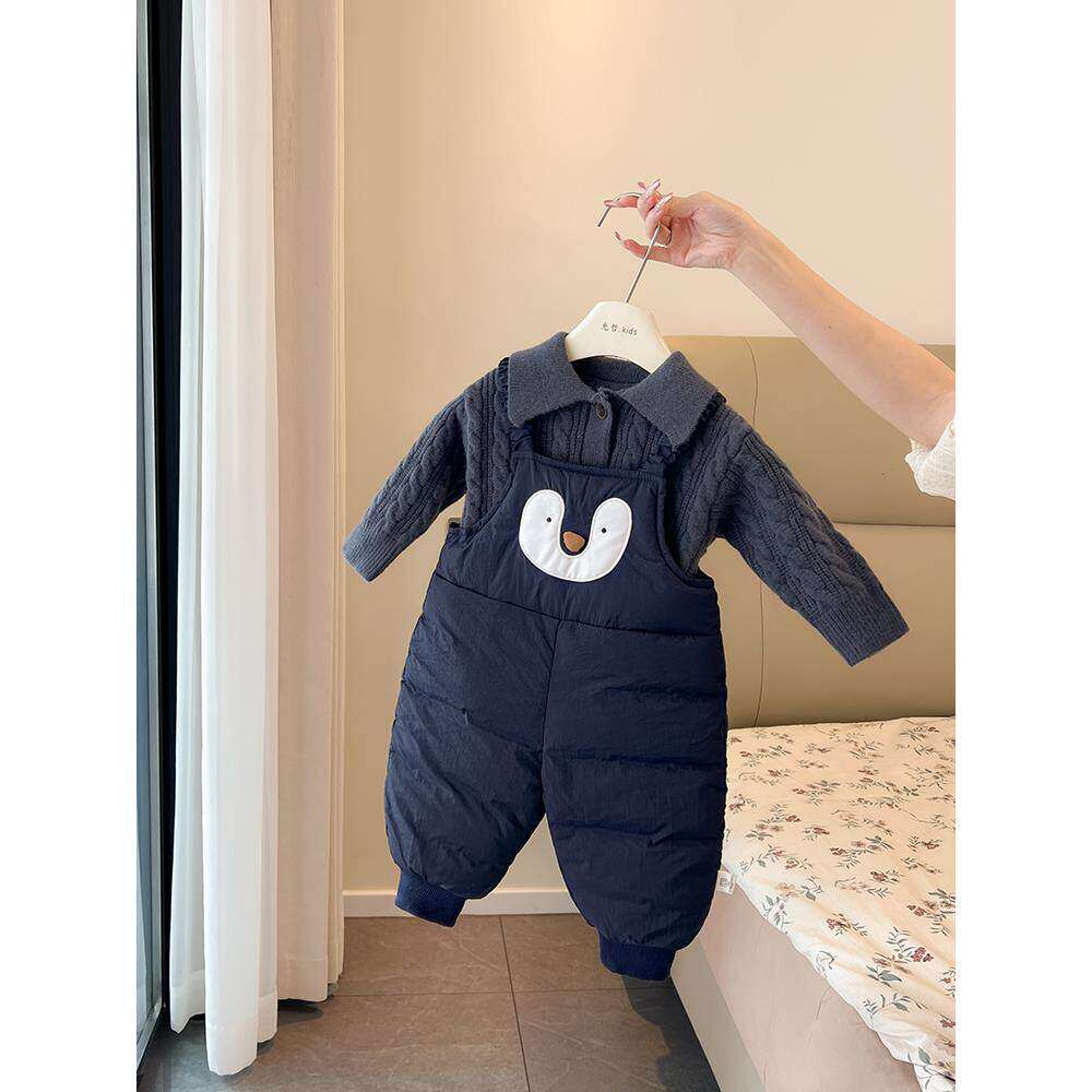 秋冬加厚连体裤宝宝卡通保暖裤子婴儿冬装羽绒棉背带裤洋气男女宝