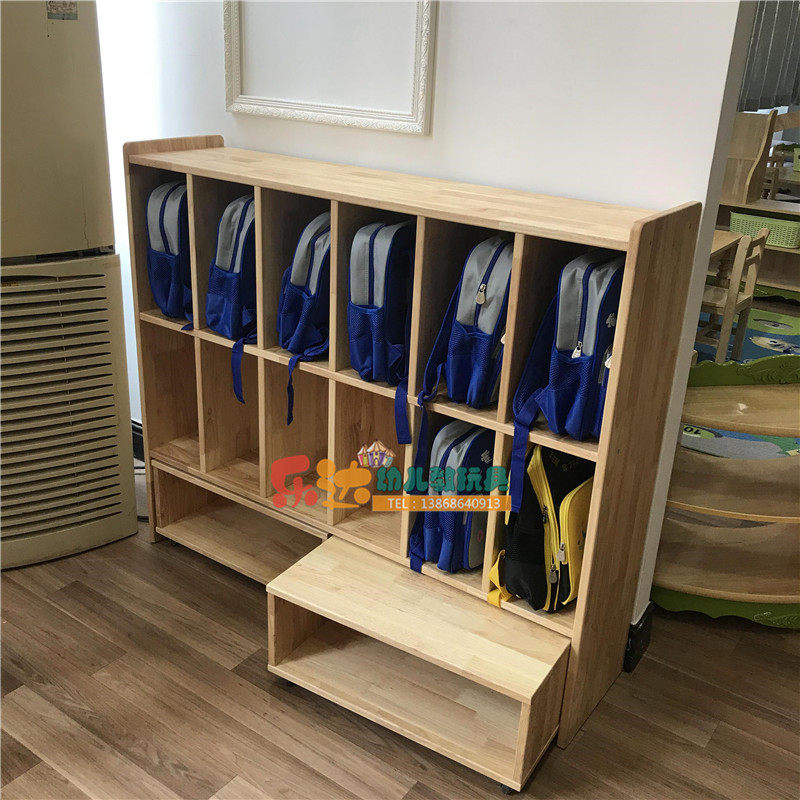 幼儿园儿童实木书包组合柜早教中心鞋柜储物收纳架带轮子可移动