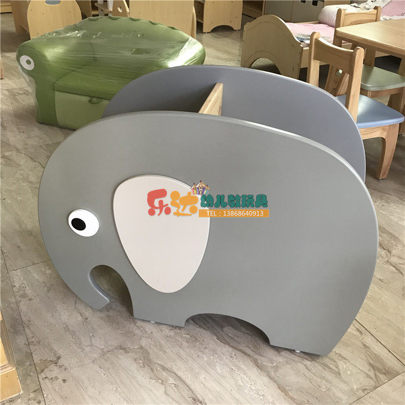 幼儿园儿童实木书架区角图书馆阅读室卡通大象书架绘本储物收纳架