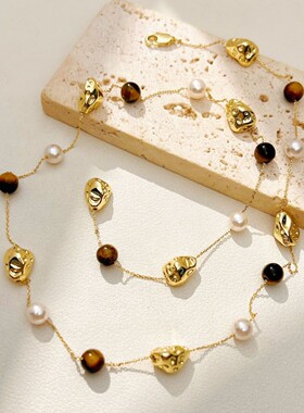 新款虎眼石珍珠项链复古百搭通勤轻奢不撞款小众设计高级感颈链