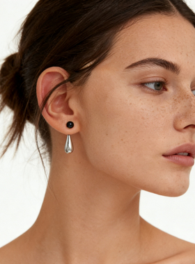 黑玛瑙水滴耳环甜酷休闲耳坠2025新款爆款高级感设计感两戴耳饰