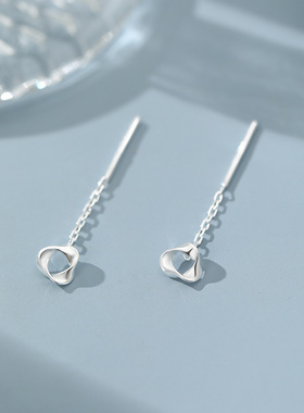 简约哲学设计S999足银波浪三角形耳线莫比乌斯环简约气质时尚耳饰