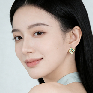 四叶草925银针珐琅滴釉高级感老钱风耳饰几何钱币耳钉耳环 新中式