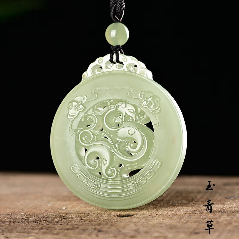 玉青草新疆和田玉吊坠男女款仿古龙牌玉佩龙行天下玉石挂件项链