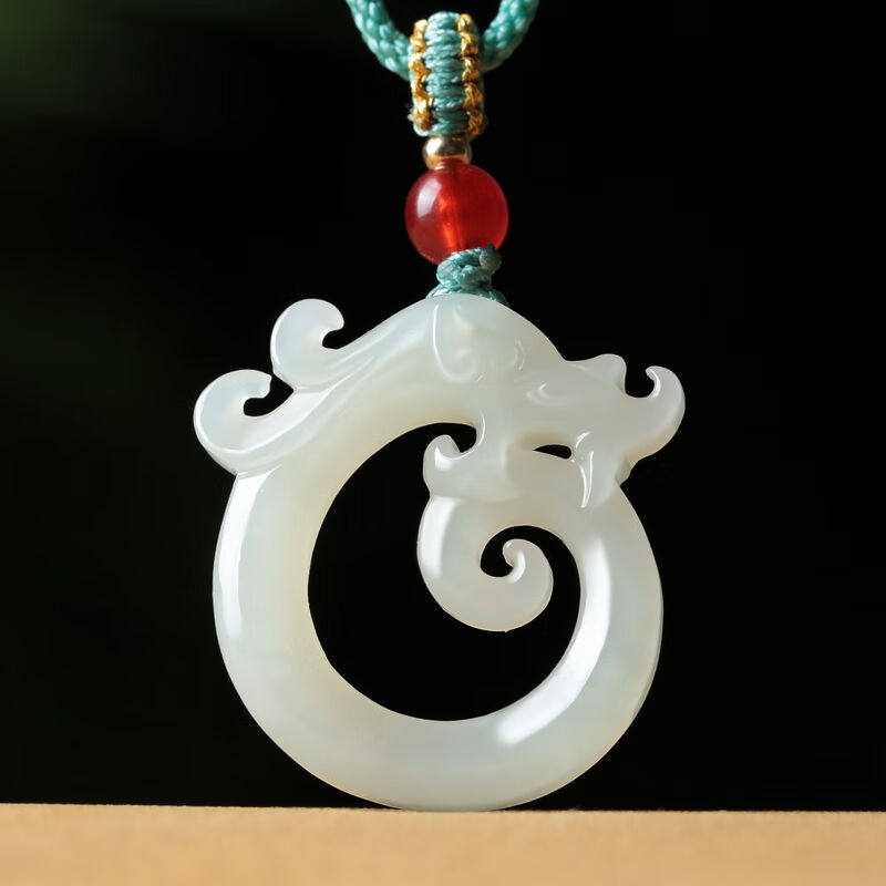 润艺天然和田玉龙牌吊坠男女款仿古龙项链生肖龙玉石挂件双面镂空