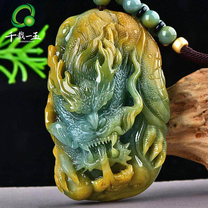 千载一玉女神节礼物【孤品龙牌】翡翠龙牌吊坠男士冰底生肖龙玉坠