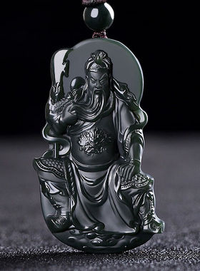 涵怡和田玉关公吊坠男霸气玉项链护身塔青细料关羽武财神玉佩玉牌