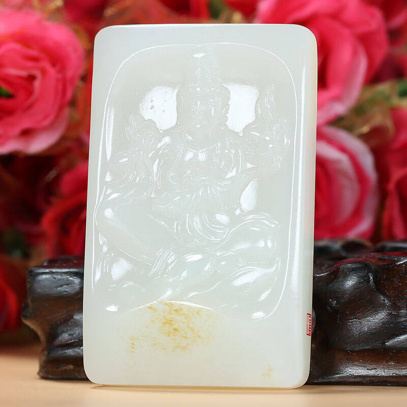 【珠宝严选】苏州玉雕大师万子涵作品和田玉籽料羊脂玉观音玉牌吊