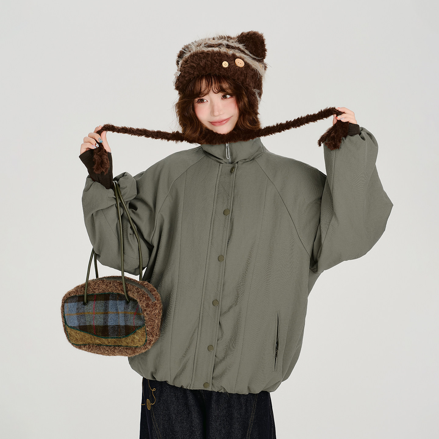 Girlyhalo美式复古毛毛立领夹克外套女冬季新款加厚保暖宽松上衣,女装/女士精品,短外套,淘宝优惠券,粉丝福利购,淘宝优惠卷