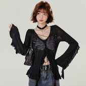 设计感木耳边针织开衫 Girlyhalo美式 新款 t恤女秋季 外套 辣妹长袖