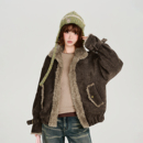 Girlyhalo美式 设计感加厚保暖宽松上衣 复古毛绒夹克外套女冬新款