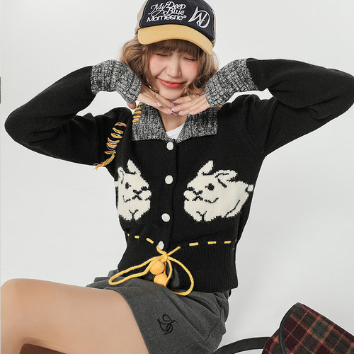 Girlyhalo绒方领开衫毛衣