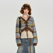 设计感短款 Girlyhalo美式 新款 女秋季 外套 复古辣妹撞色针织开衫