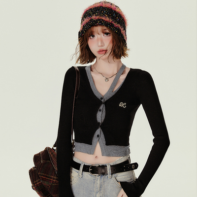 2000限时9.5折假两件针织衫V领