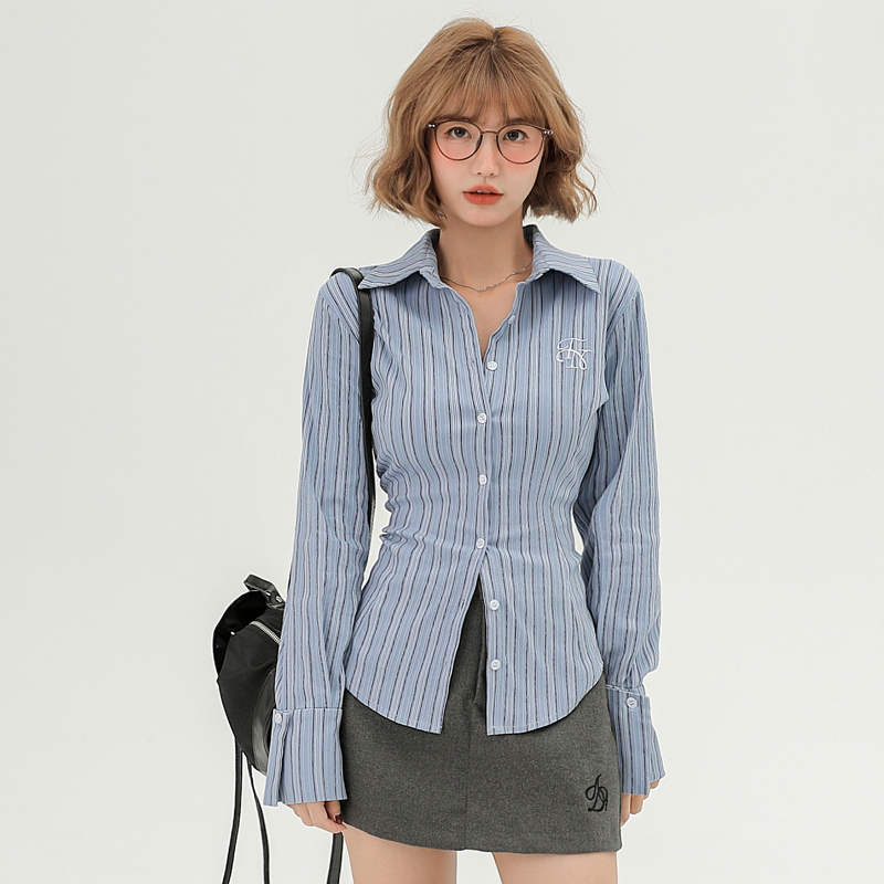 少女光环修身美式学院风长袖衬衫