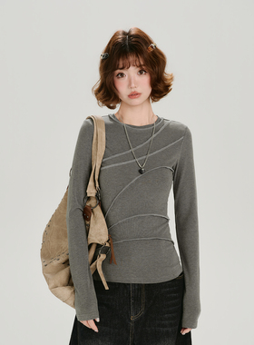 1/25  20:00上新当天2件95折【Girlyhalo】灰色拼接长袖T恤