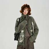 Girlyhalo美式 软糯宽松上衣 复古高领仿貂毛针织毛衣外套女秋冬款