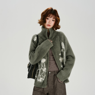 Girlyhalo美式 软糯宽松上衣 复古高领仿貂毛针织毛衣外套女秋冬款
