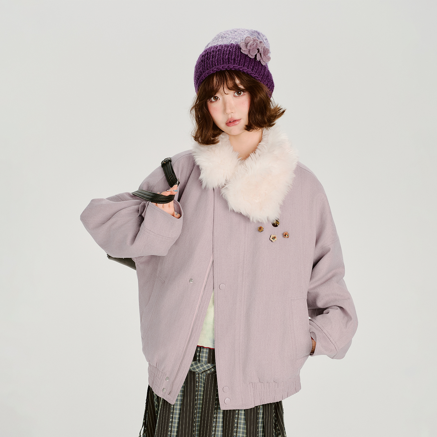 12/8  00:00新品上新【Girlyhalo】浅紫色夹棉厚外套